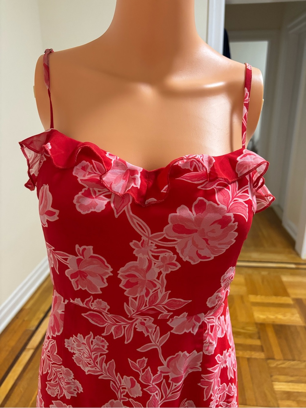 Lulu's Red Floral High-Low Ruffle Midi Dress - Picture 9 of 11